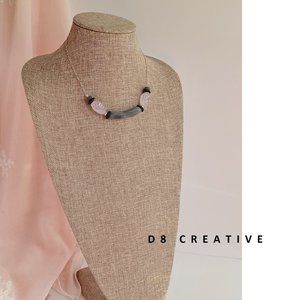 New sterling silver paper clip chain with amethyst and carahorn necklace